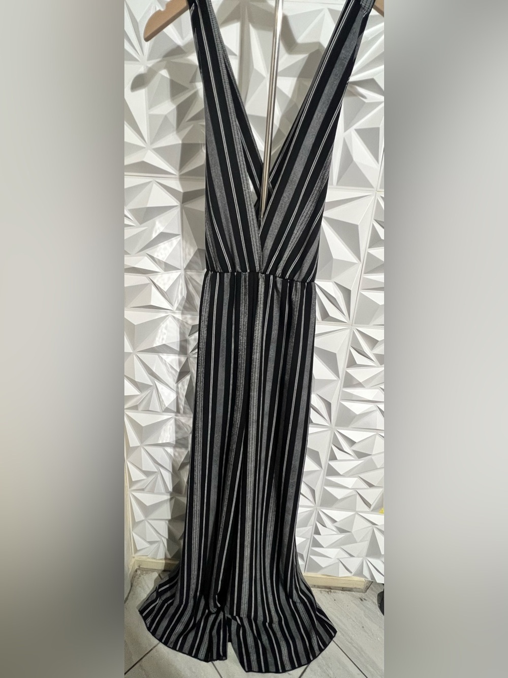 Lani California Vertical Strip Criss Cross Back Jumpsuit -Black & White Medium